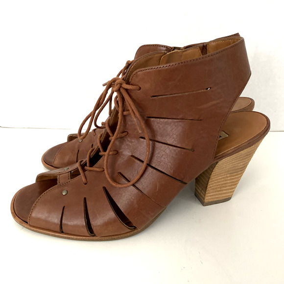 Paul Green Cosmo Peep Toe Bootie Boot Heel Sandal Lace Up Brown Heel 6.5 UK 9 US - Picture 5 of 9